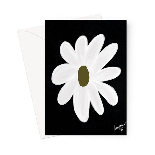 Happy flower print - Black, white, olive green Greeting Card
