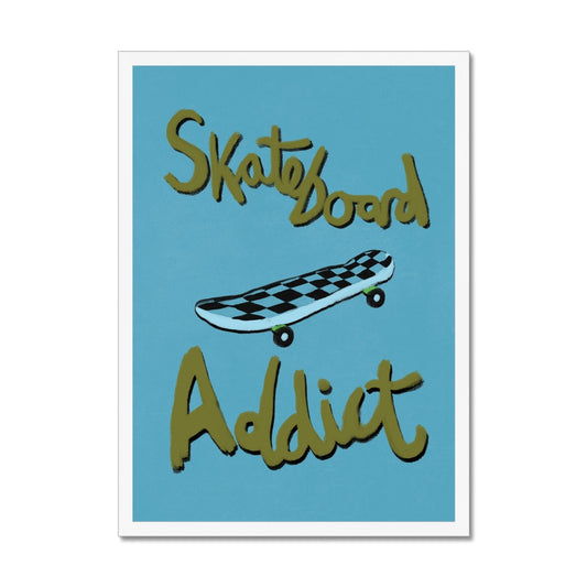 Skateboard Addict - Olive Green, Blue Framed Print
