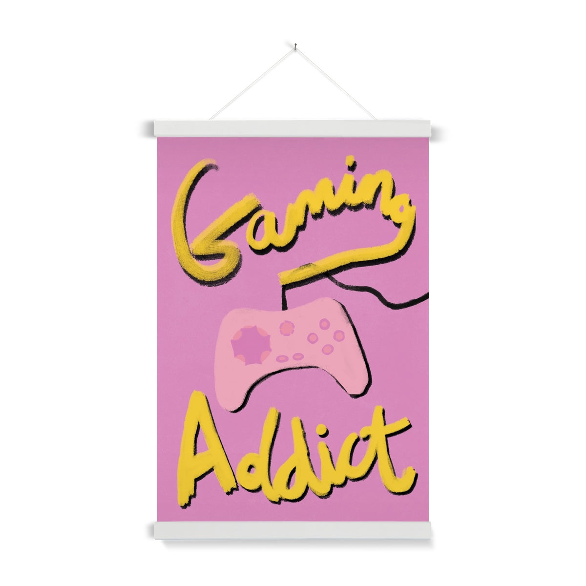 Gaming Addict - Pink, Yellow Fine Art Print with Hanger