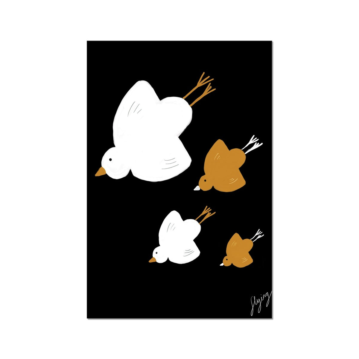 Flying Birds Print - Black with white, brown Fine Art Print