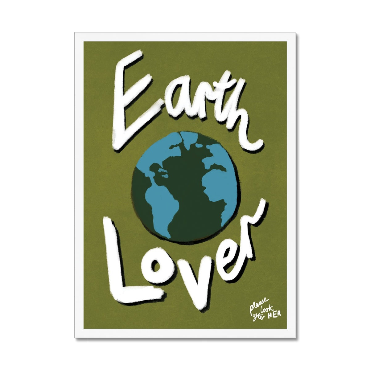 Earth Lover Print - Olive Green, Blue, White Framed Print