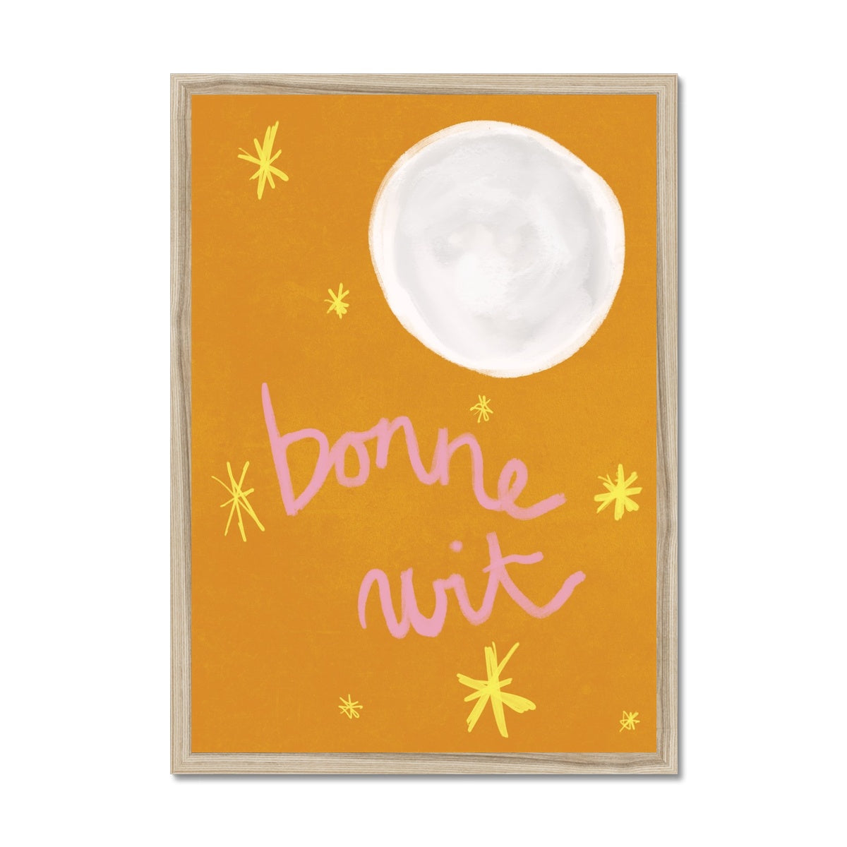 Bonne Nuit Print - Brown with Pink Framed Print