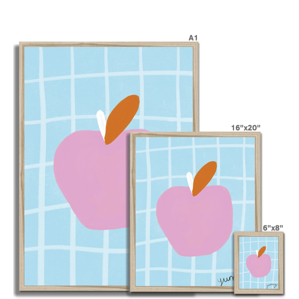 Yummy Apple Print - Blue, Pink Framed Print