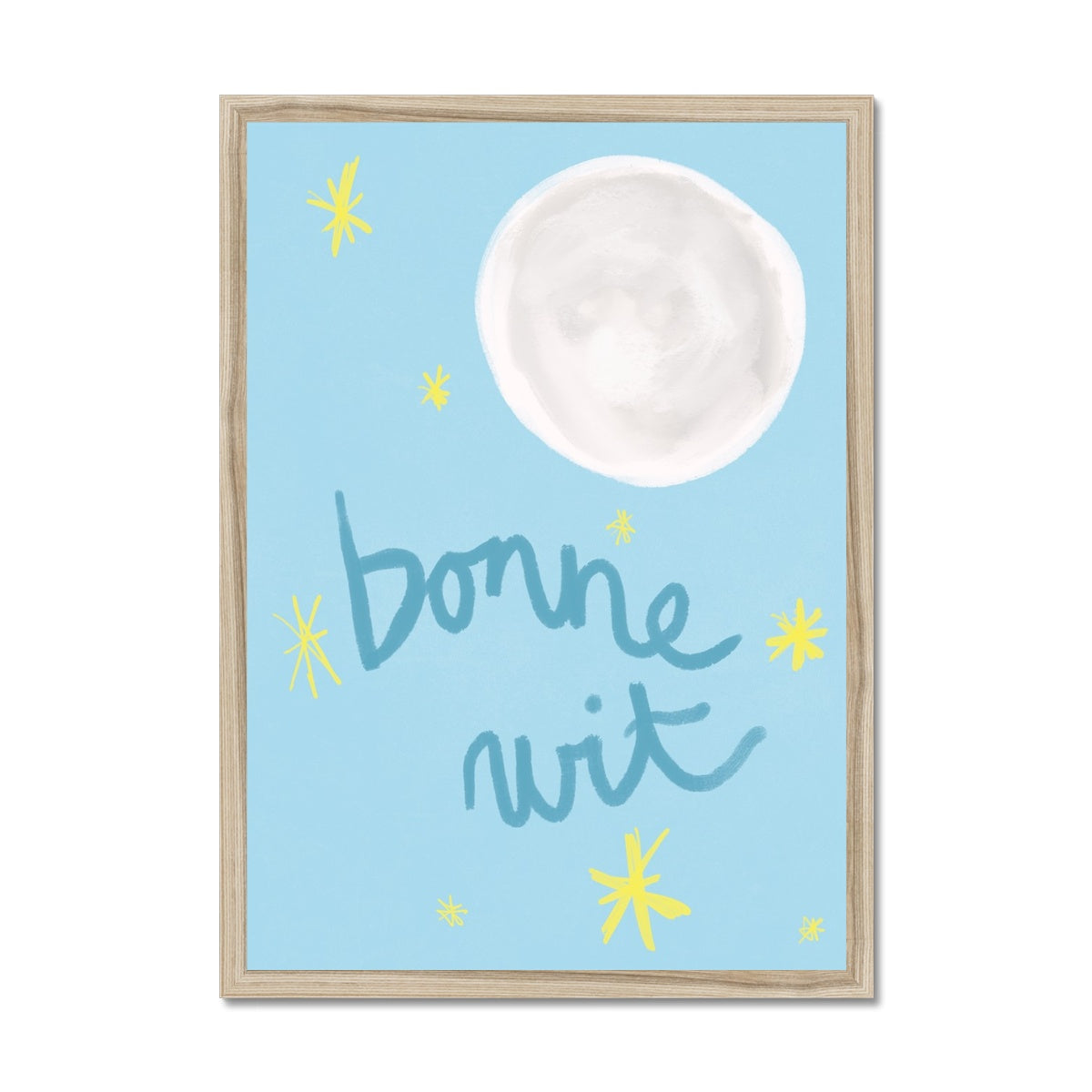 Bonne Nuit Print - Blue with Dark Blue Framed Print