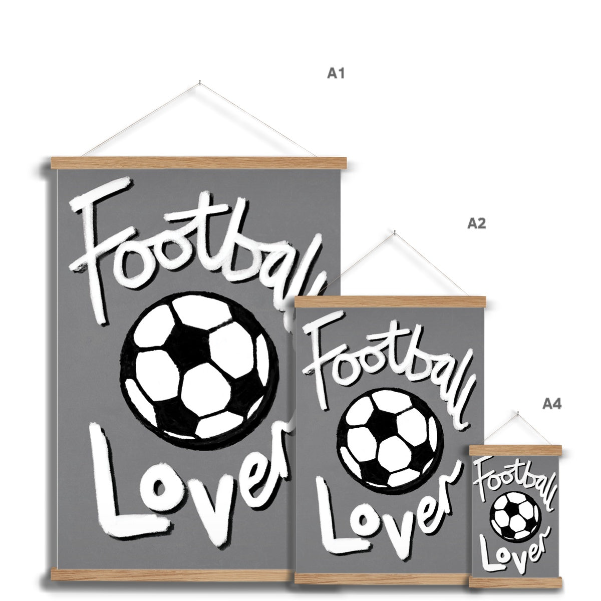 Football Lover Print - Grey, White, Black Fine Art Print with Hanger