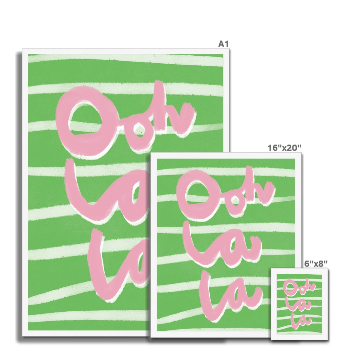 Ooh La La Art Print - Green, White and Pink Framed Print