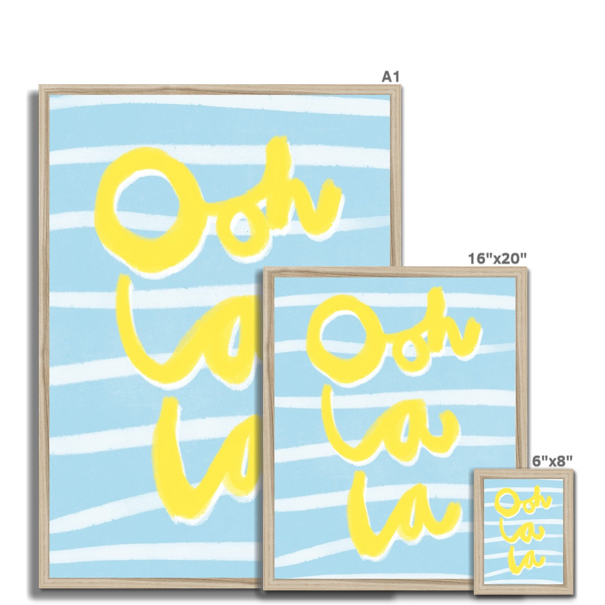 Ooh La La Art Print - Blue, White and Yellow Framed Print