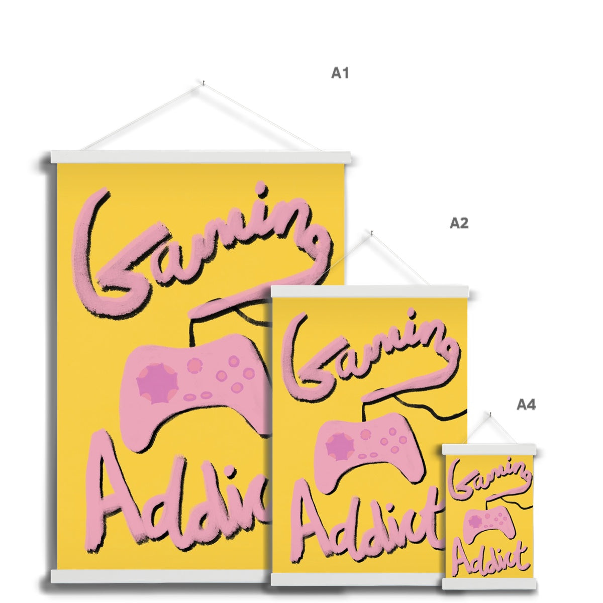 Gaming Addict Print - Yellow, Pink Fine Art Print with Hanger