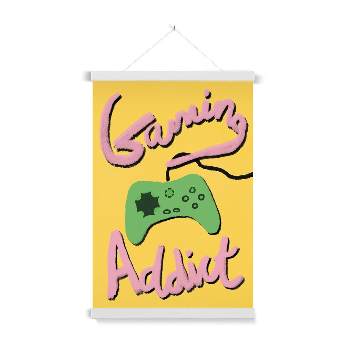 Gaming Addict - Pink, Yellow, Green Fine Art Print with Hanger