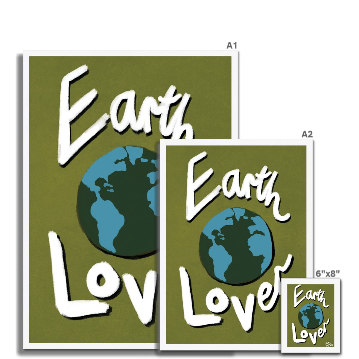 Earth Lover Print - Olive Green, Blue, White Framed Print