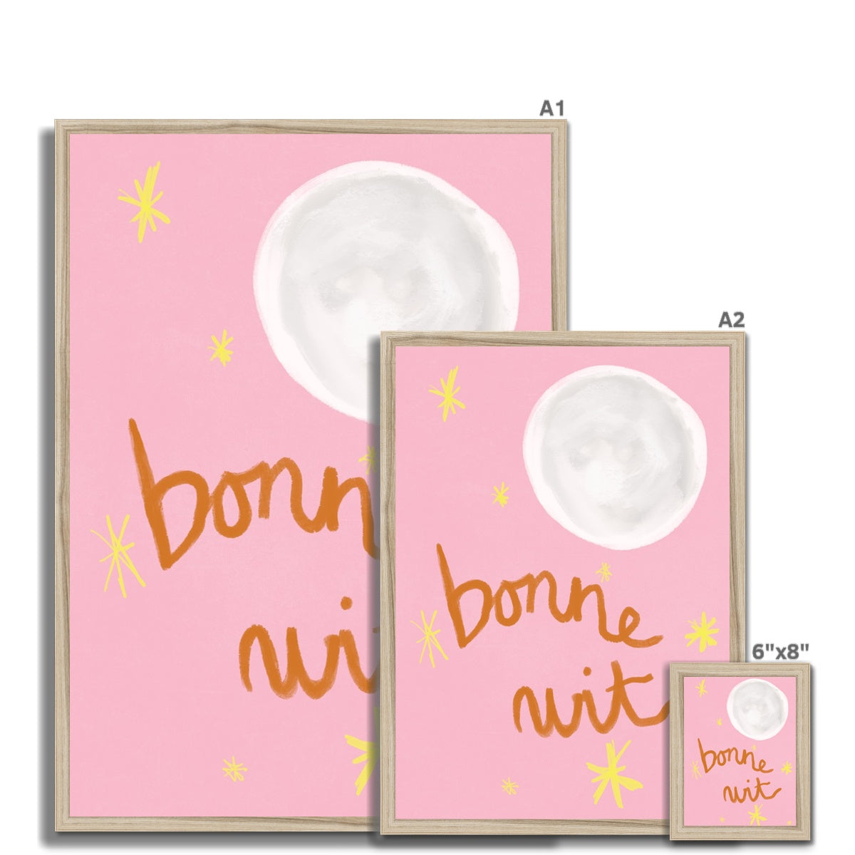 Bonne Nuit Print - Pink with Brown Framed Print