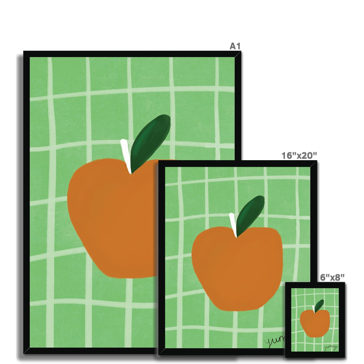 Yummy Apple Print - Green, Brown Framed Print