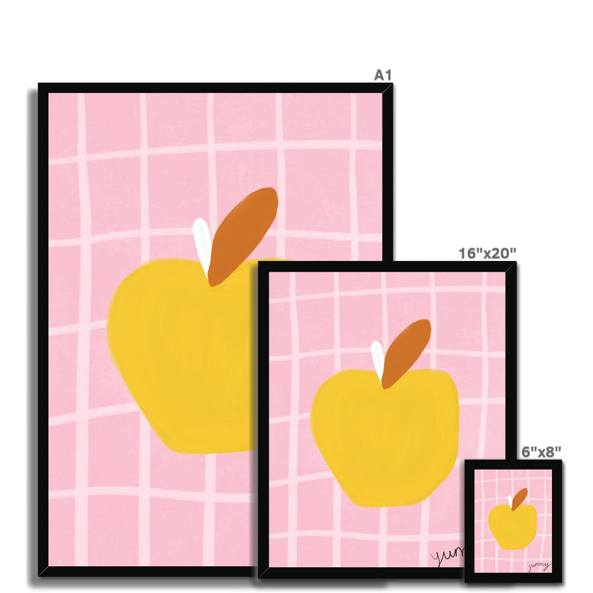 Yummy Apple Print - Pink, Yellow Framed Print