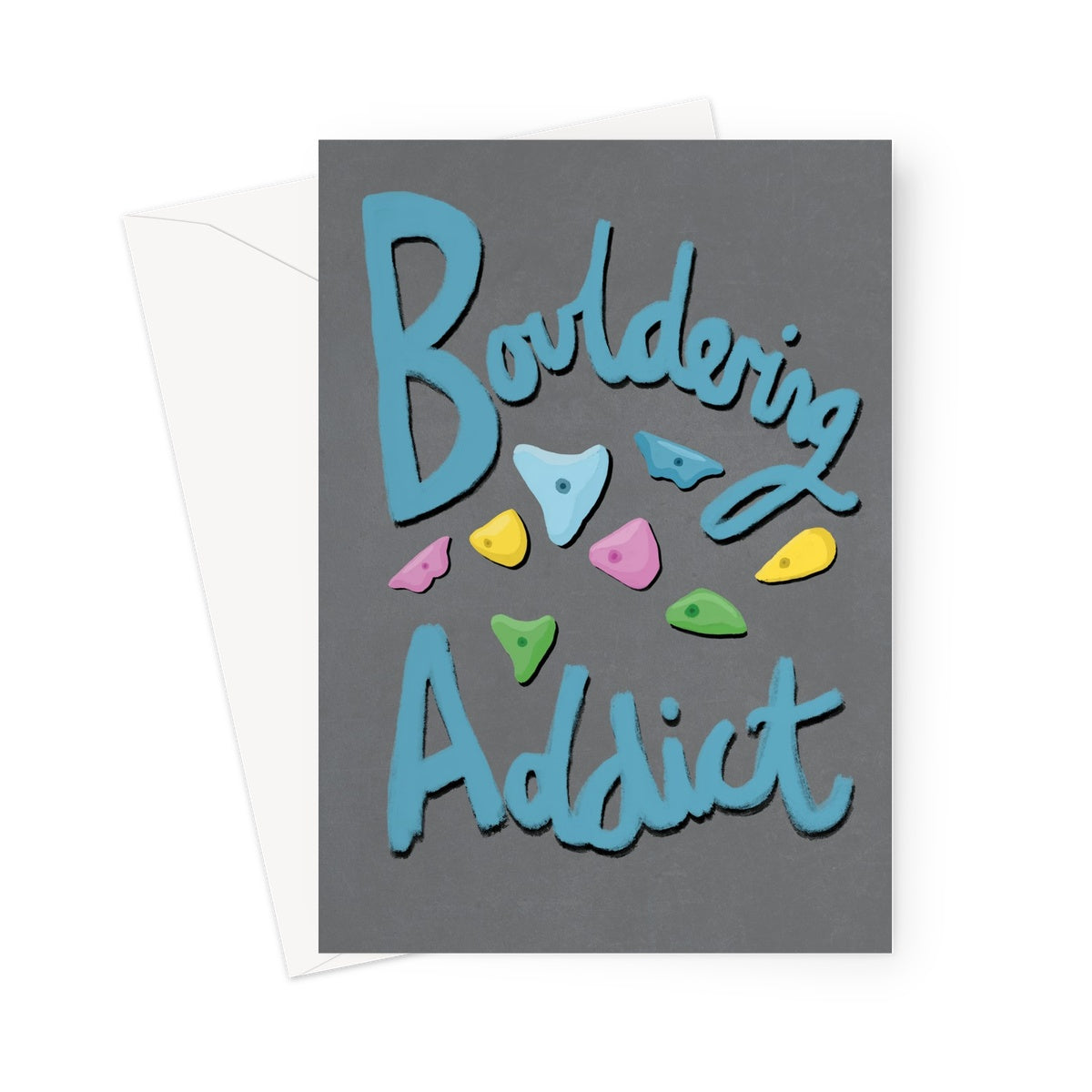 Bouldering Addict - Grey and Blue Greeting Card