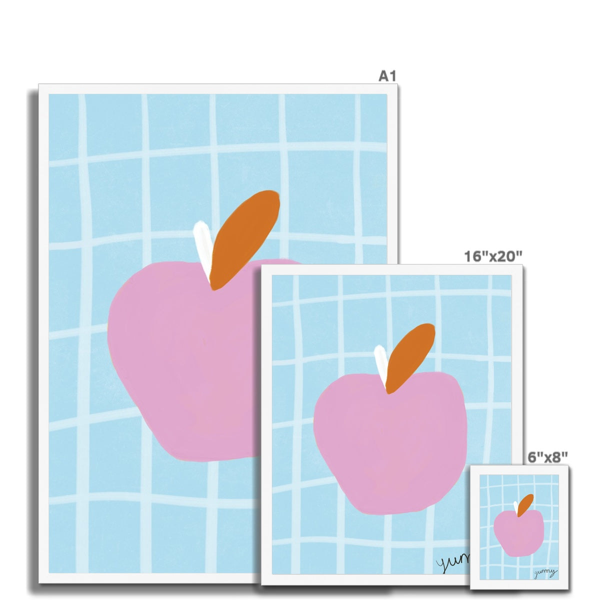 Yummy Apple Print - Blue, Pink Framed Print