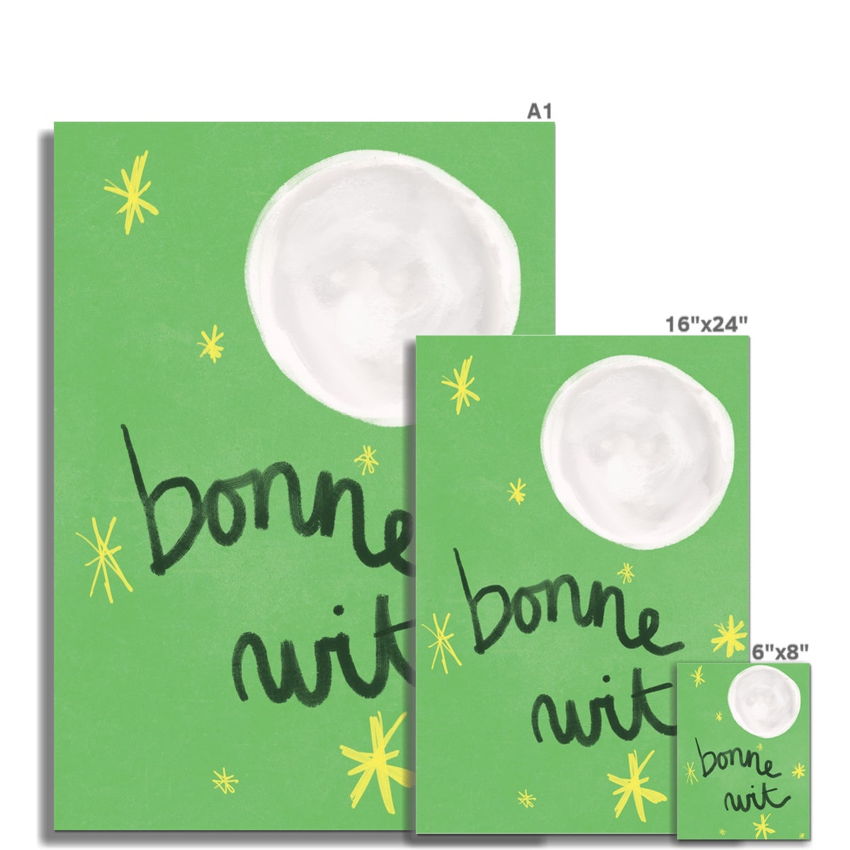 Bonne Nuit Print - Green with Dark Green Fine Art Print