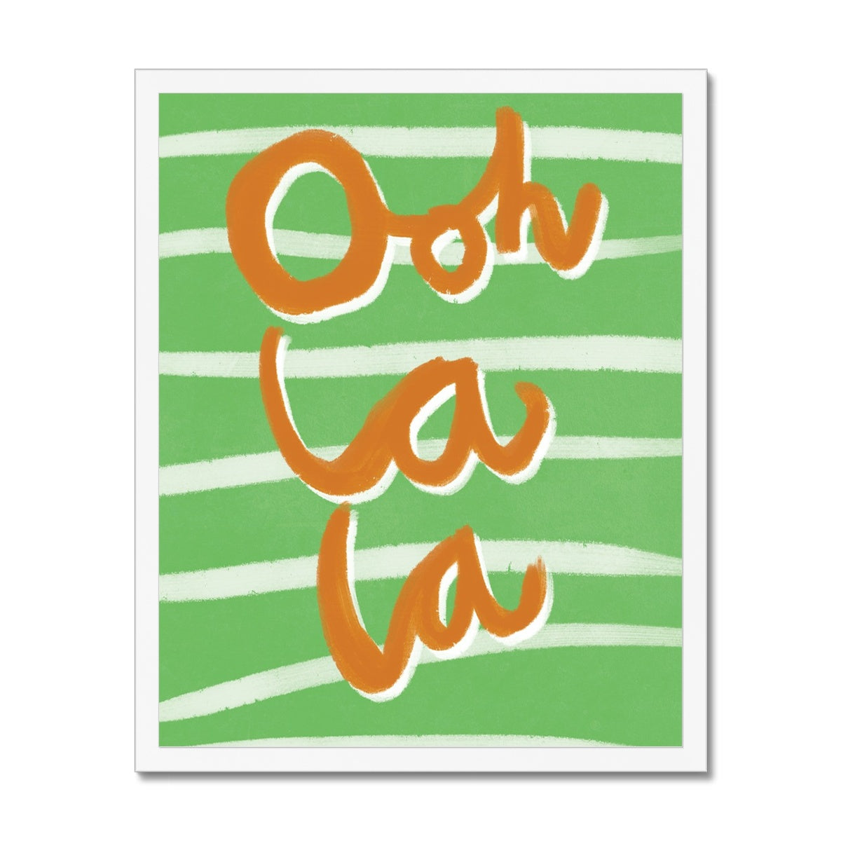 Ooh La La Art Print - Green, White and Brown Framed Print