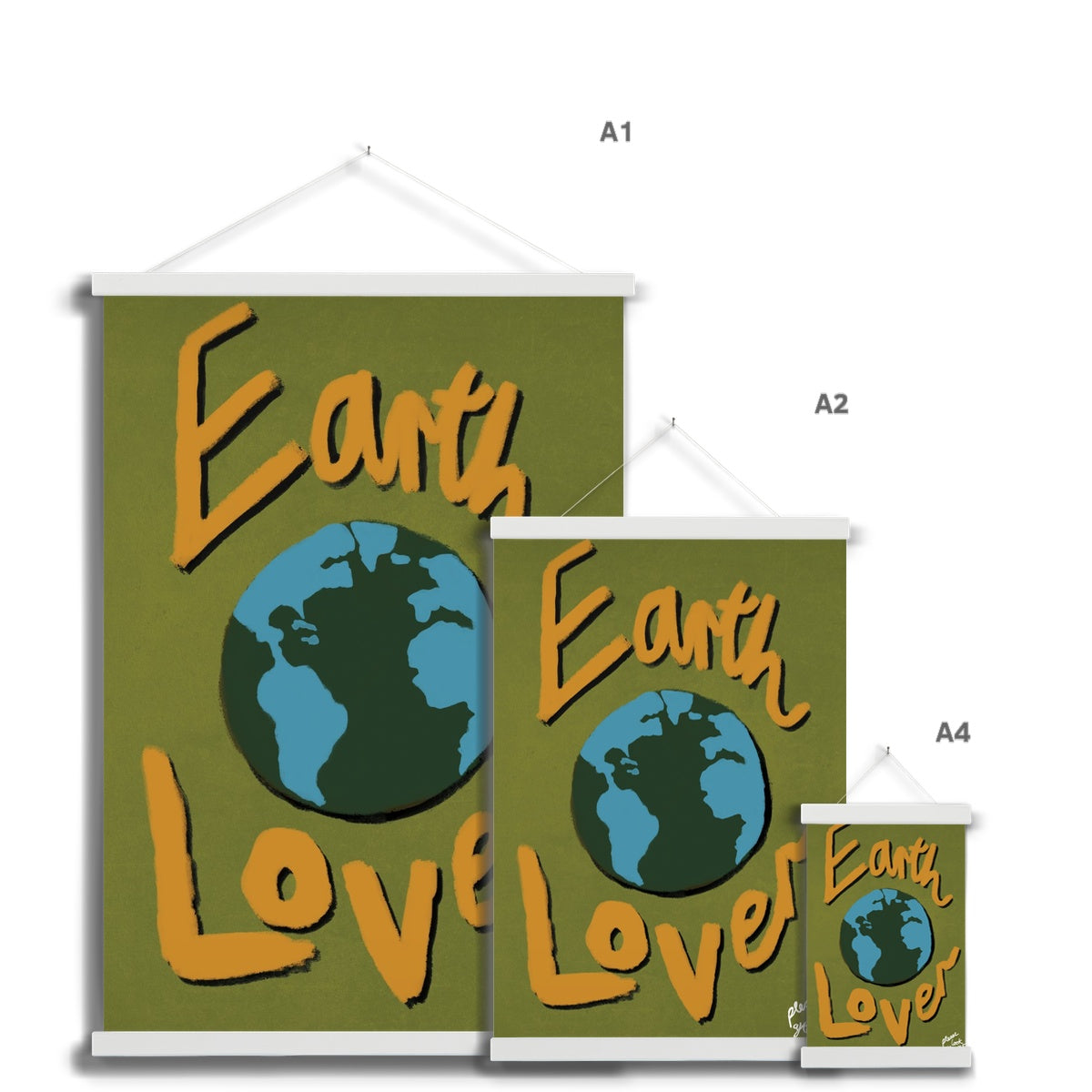Earth Lover Print - Olive Green, Blue, Orange Fine Art Print with Hanger