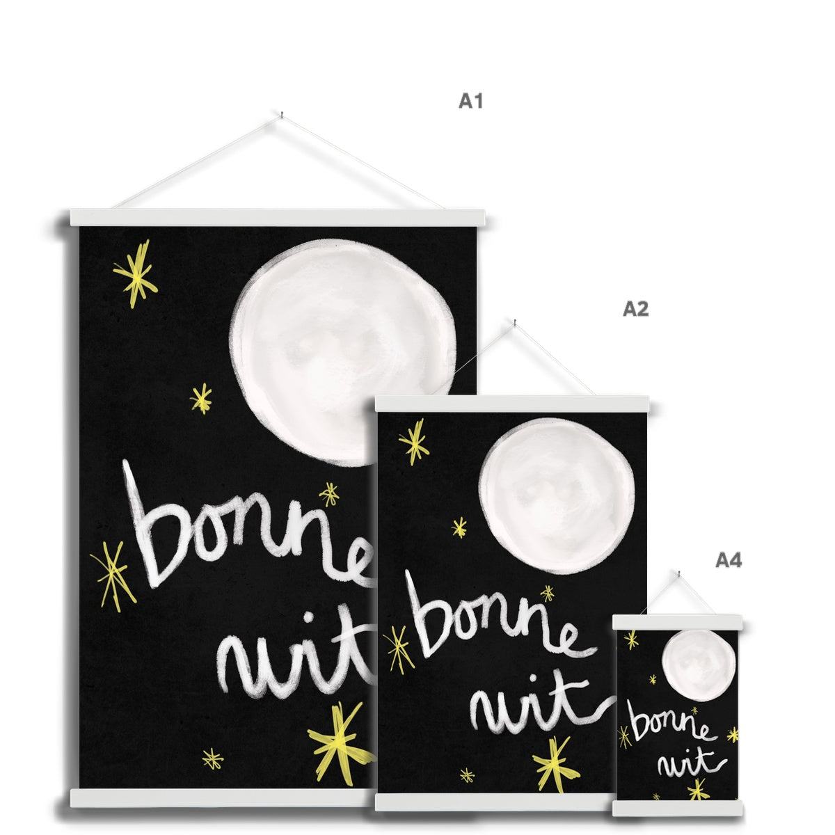 Bonne Nuit Print - Black, white Fine Art Print with Hanger