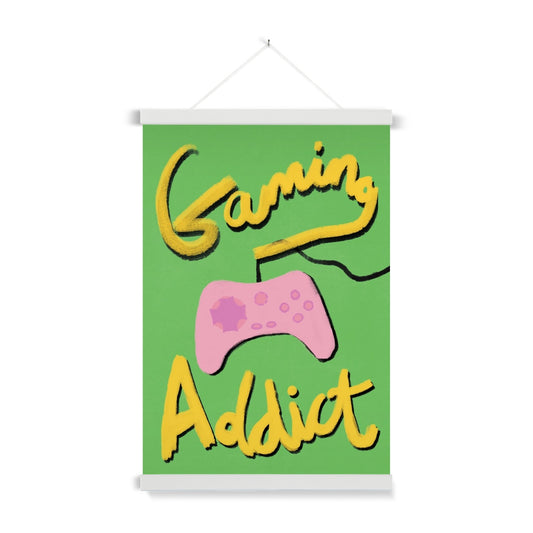 Gaming Addict Print - Green, Yellow, Pink Fine Art Print with Hanger