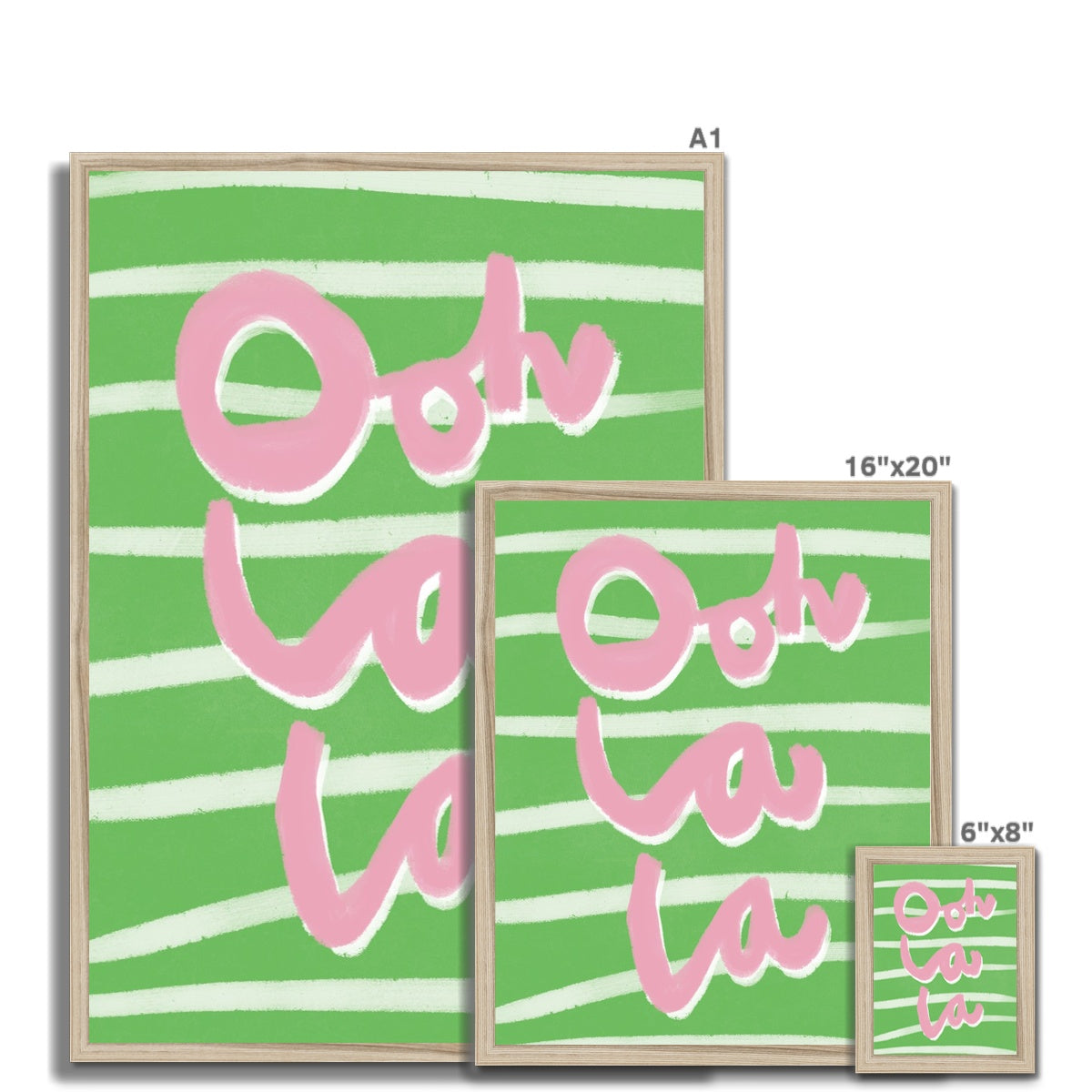 Ooh La La Art Print - Green, White and Pink Framed Print