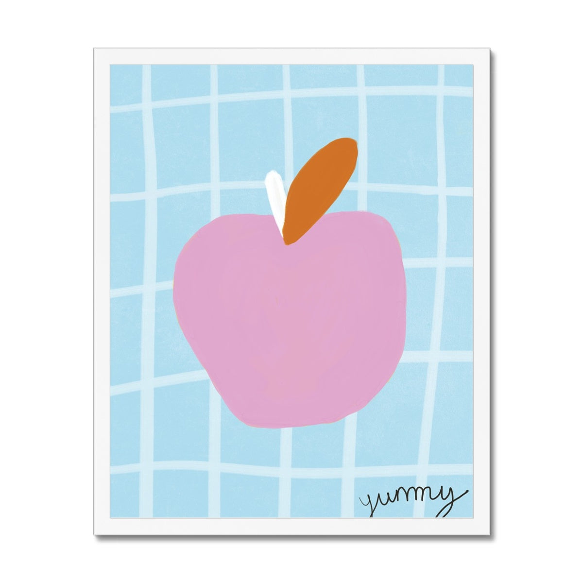 Yummy Apple Print - Blue, Pink Framed Print