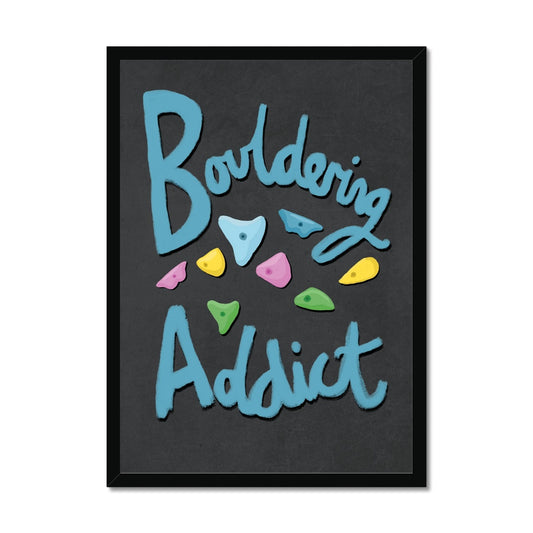 Bouldering Addict - Black and Blue Framed Print