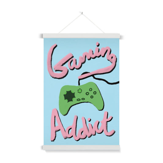 Gaming Addict Print - Light Blue, Pink, Green Fine Art Print with Hanger