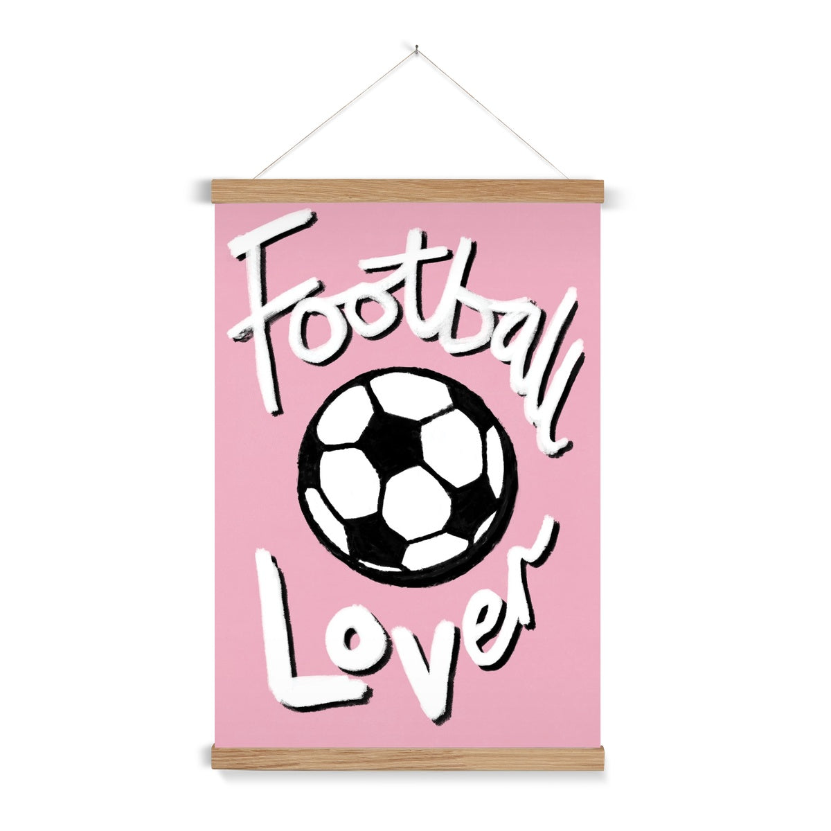 Football Lover Print - Light Pink, White, Black Fine Art Print with Hanger