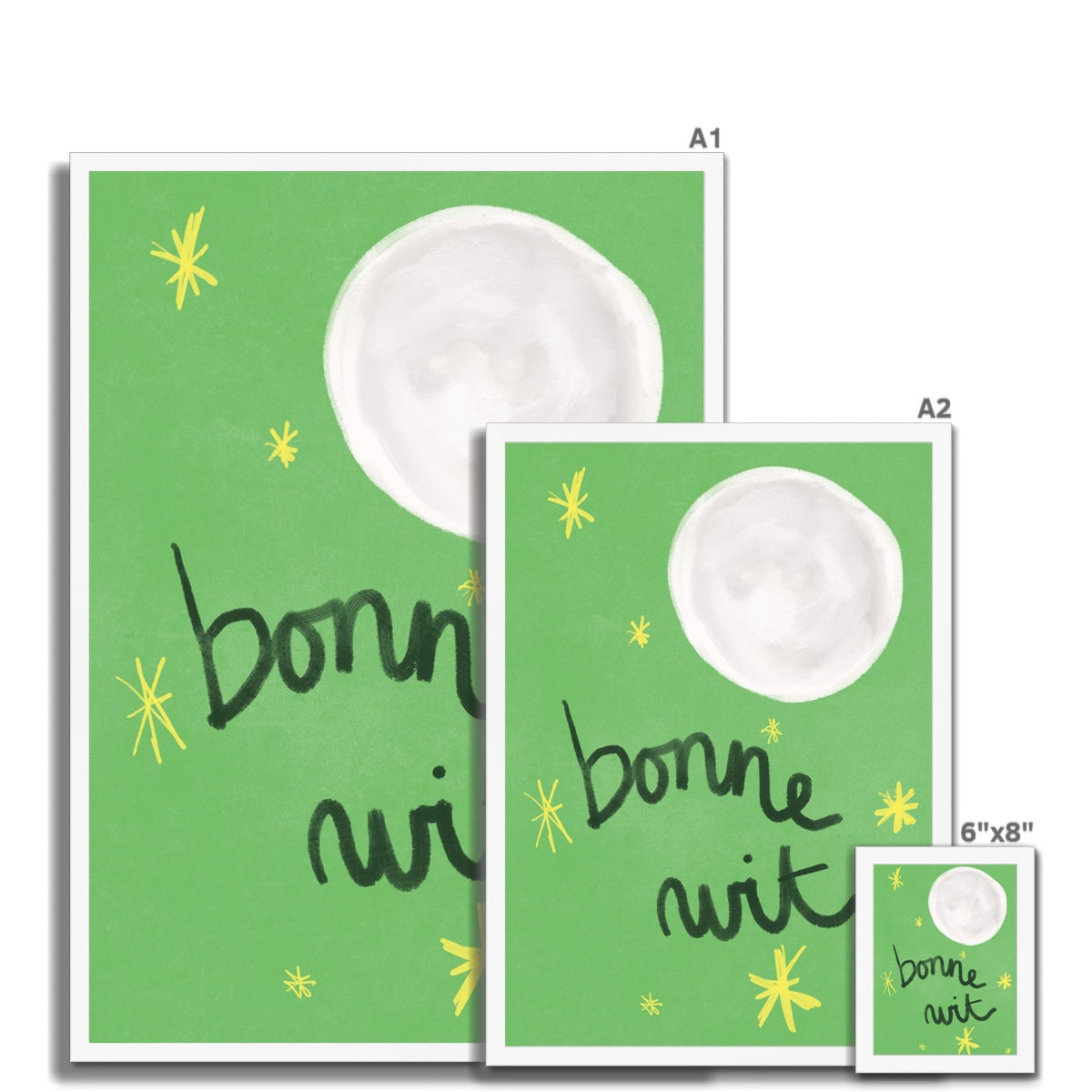 Bonne Nuit Print - Green with Dark Green Framed Print