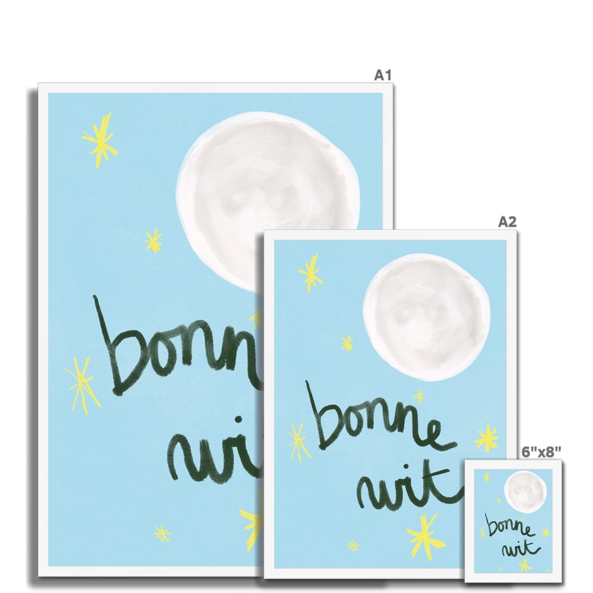 Bonne Nuit Print - Blue with Dark Green Framed Print