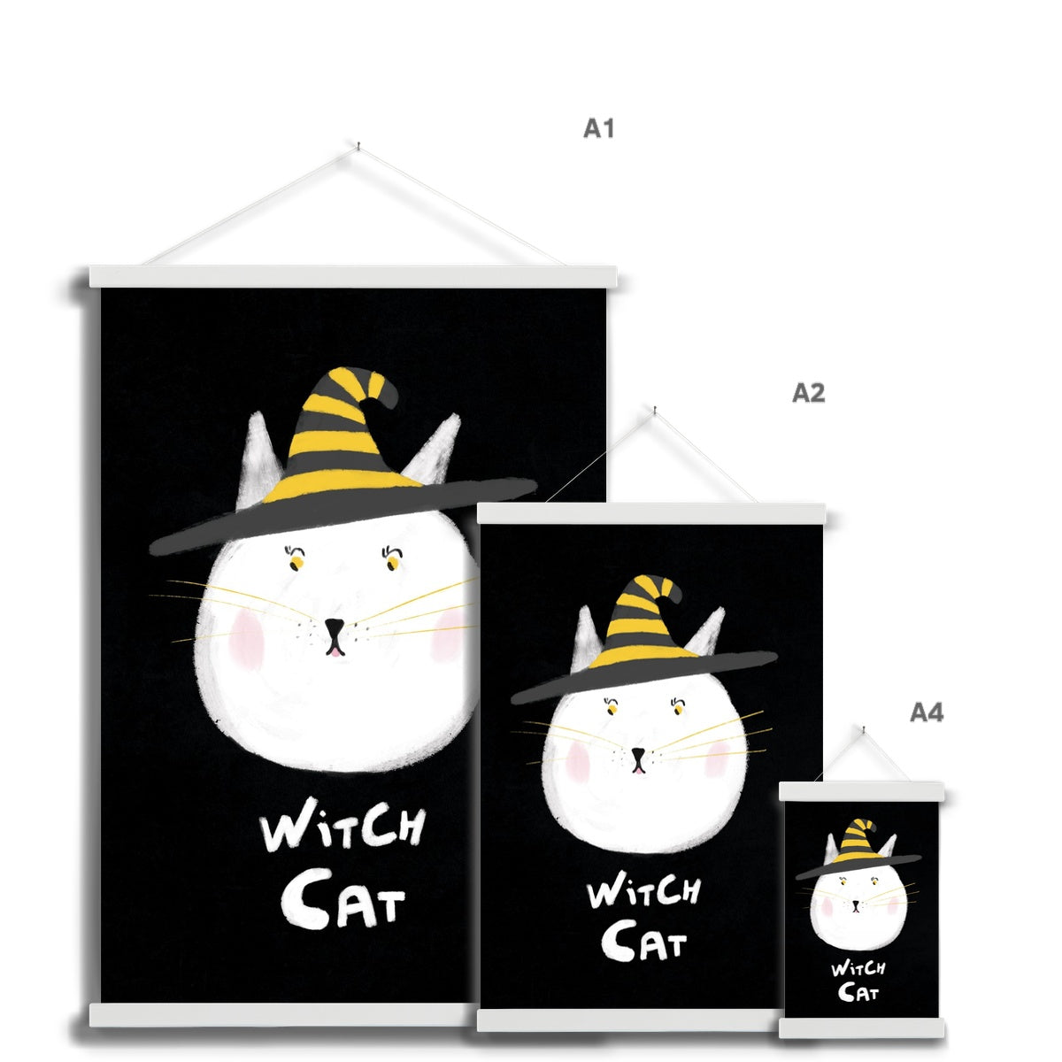 Witch Cat Print Fine Art Print with Hanger
