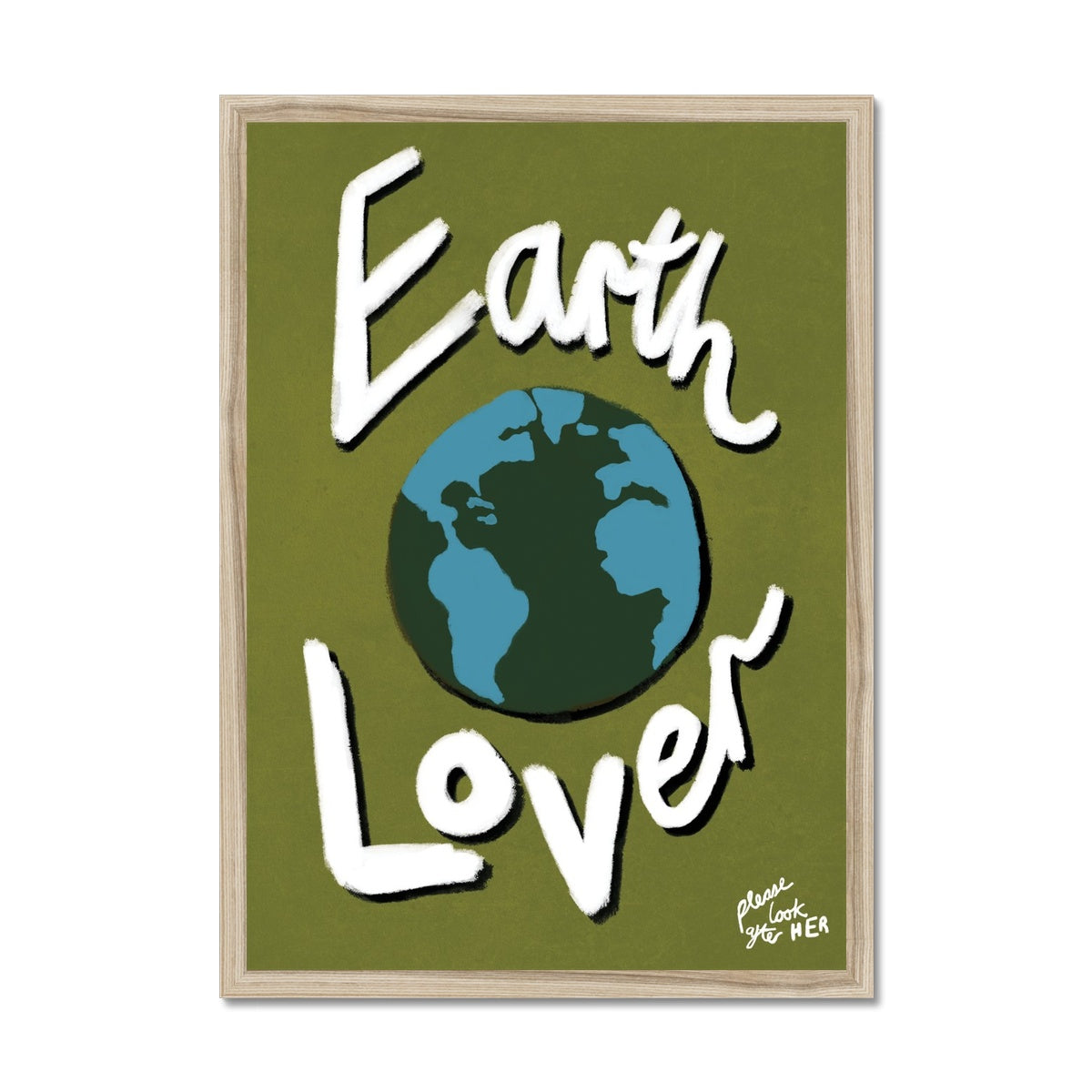 Earth Lover Print - Olive Green, Blue, White Framed Print