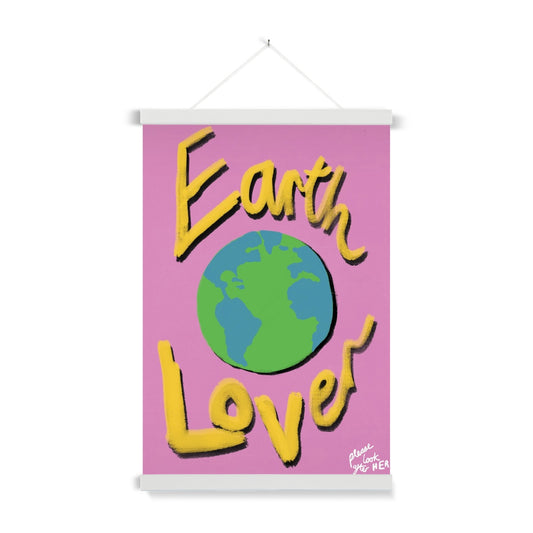 Earth Lover Print - Bright Pink, Yellow Fine Art Print with Hanger