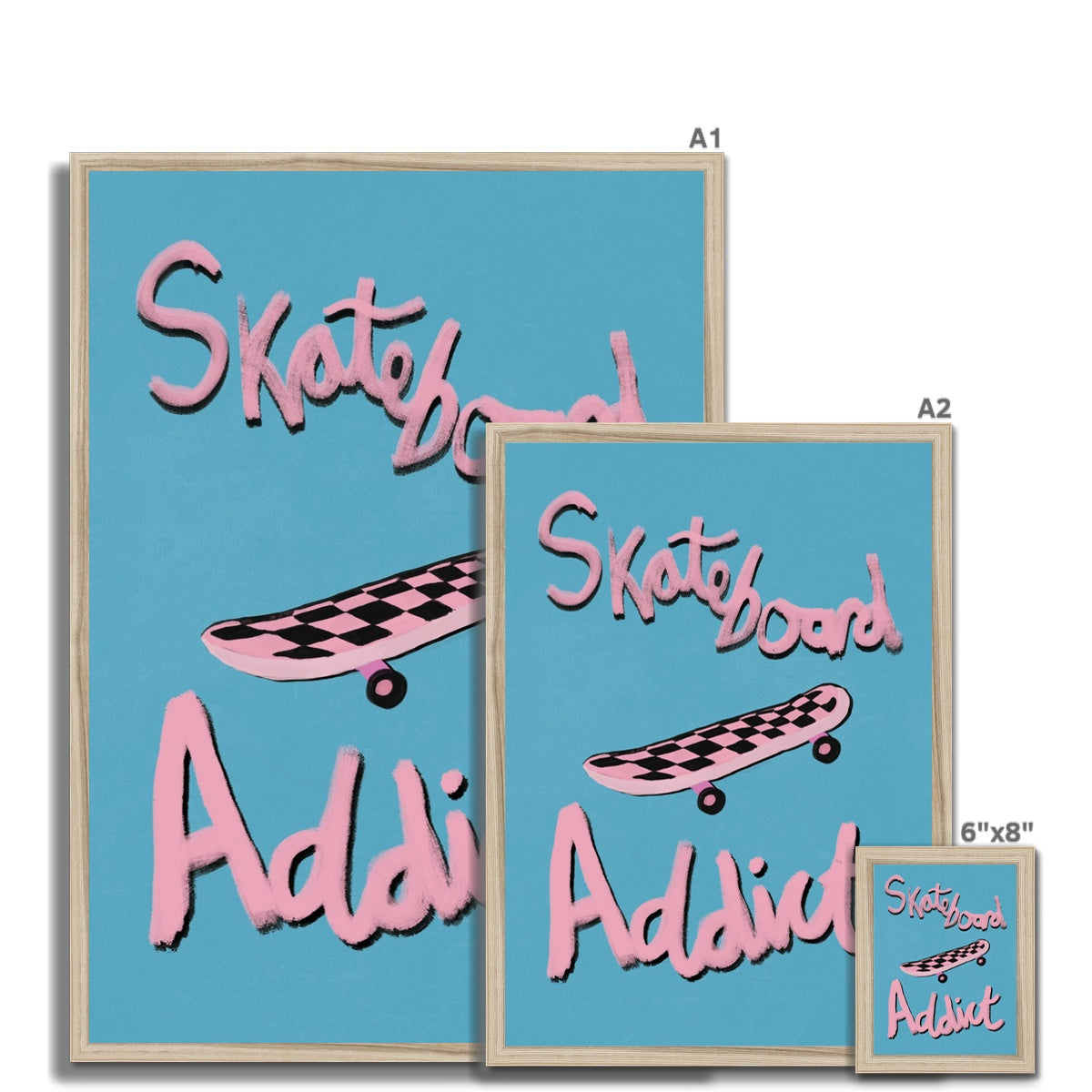 Skateboard Addict - Blue, Pink Framed Print