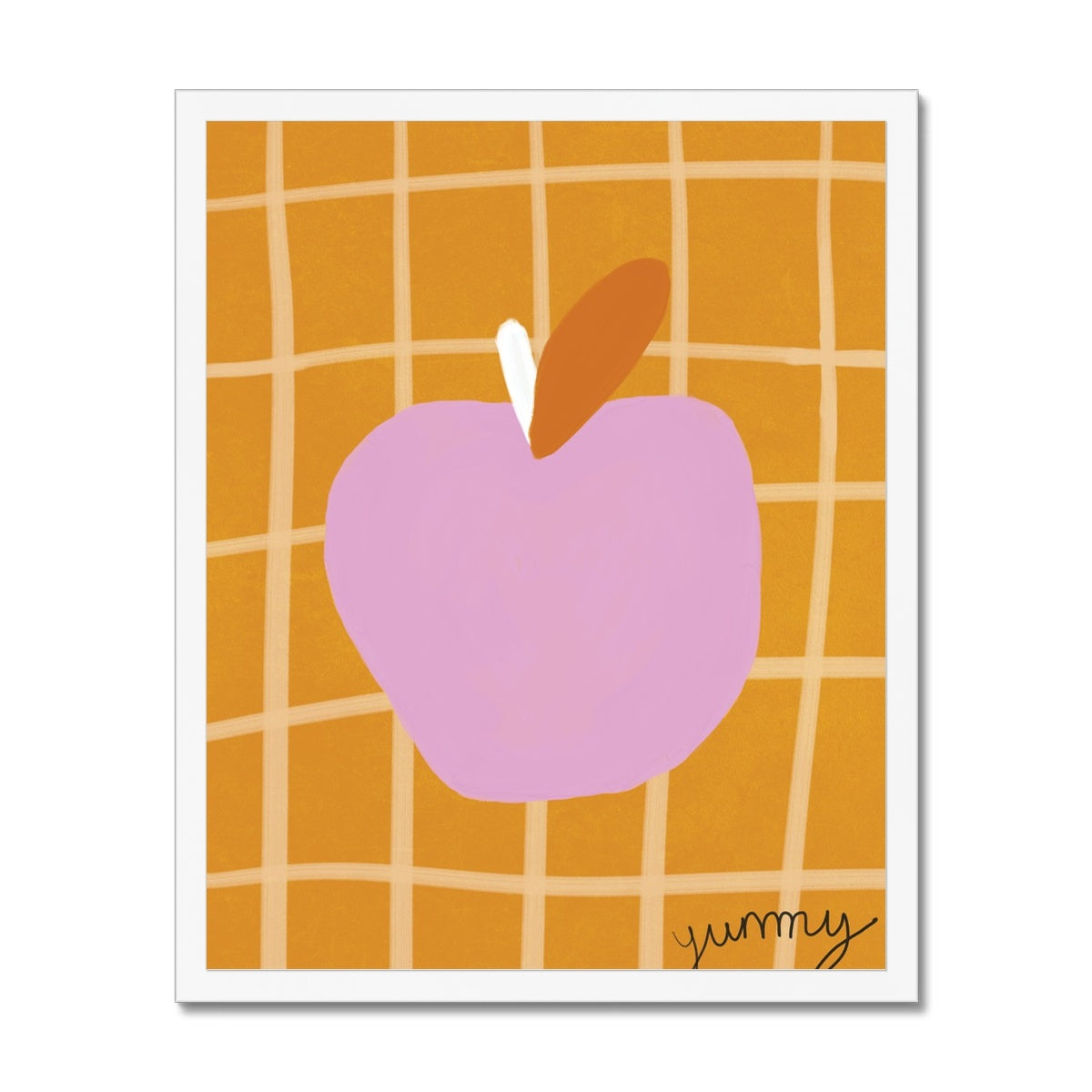 Yummy Apple Print - Brown, Pink Framed Print