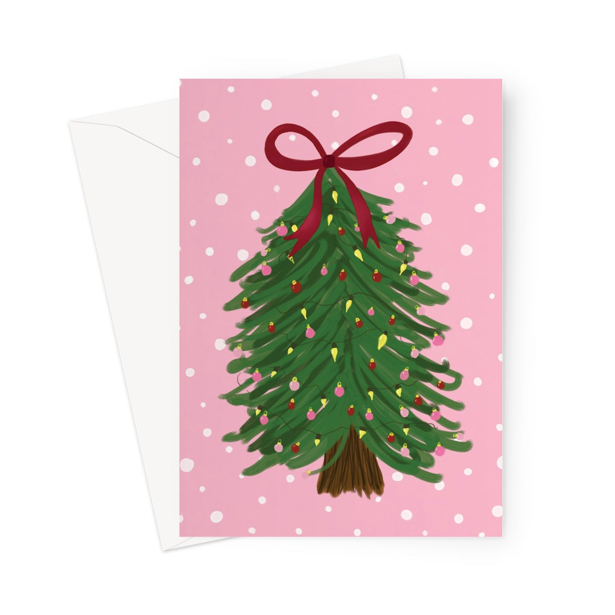 Pink Christmas Tree with Snow Greeting Card