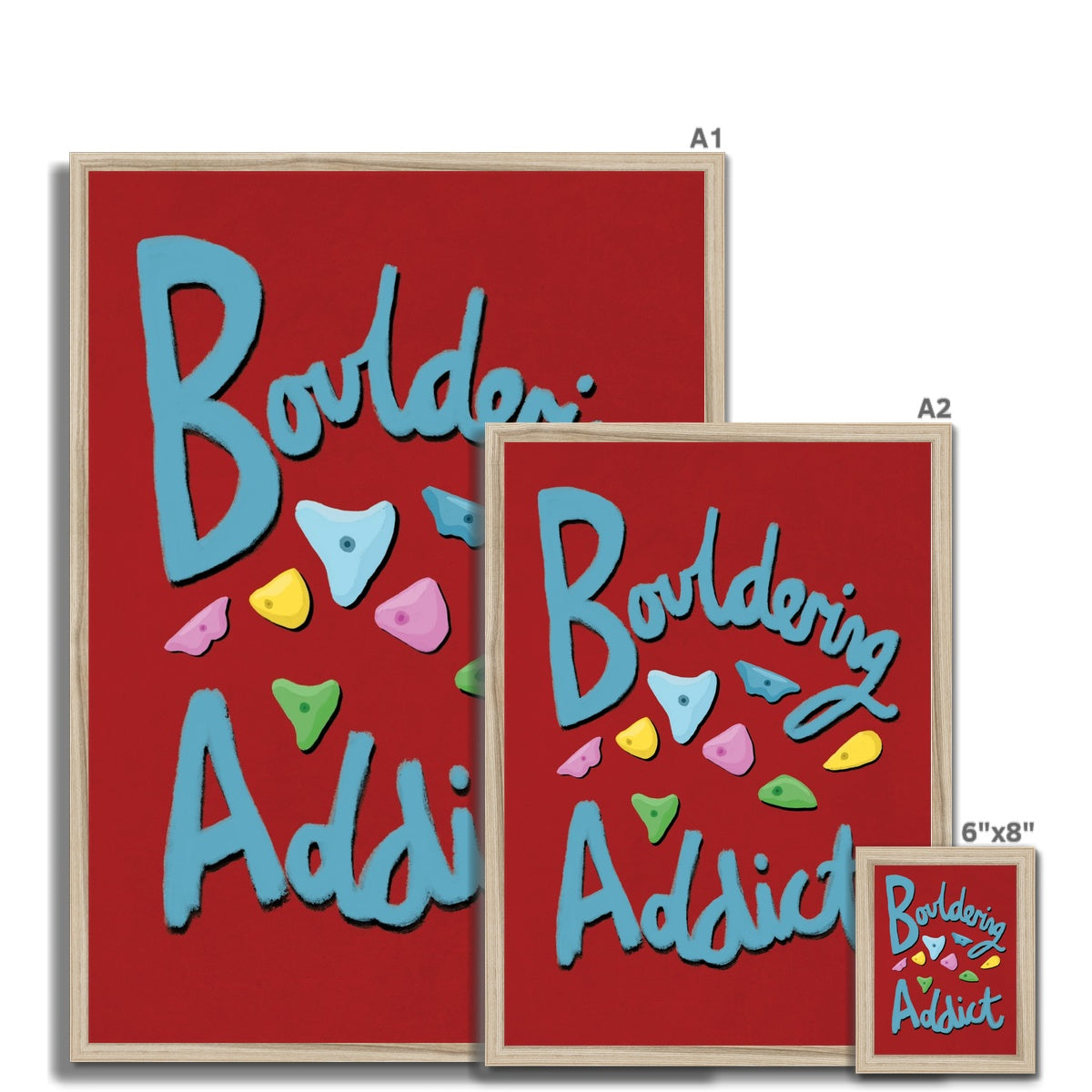 Bouldering Addict - Red and Blue Framed Print