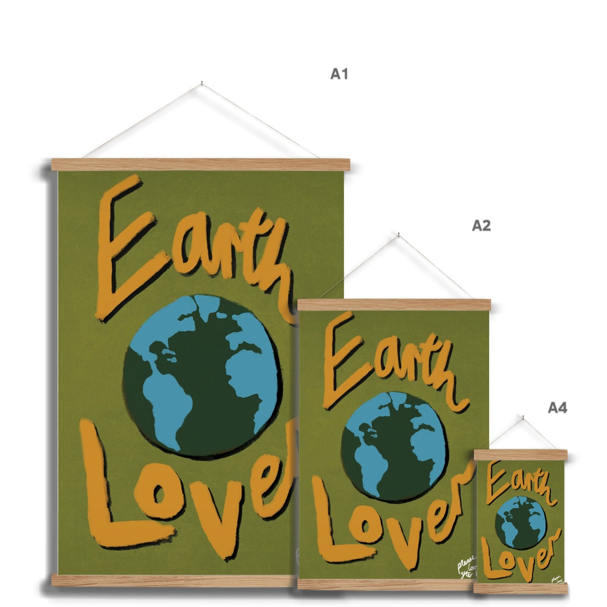 Earth Lover Print - Olive Green, Blue, Orange Fine Art Print with Hanger