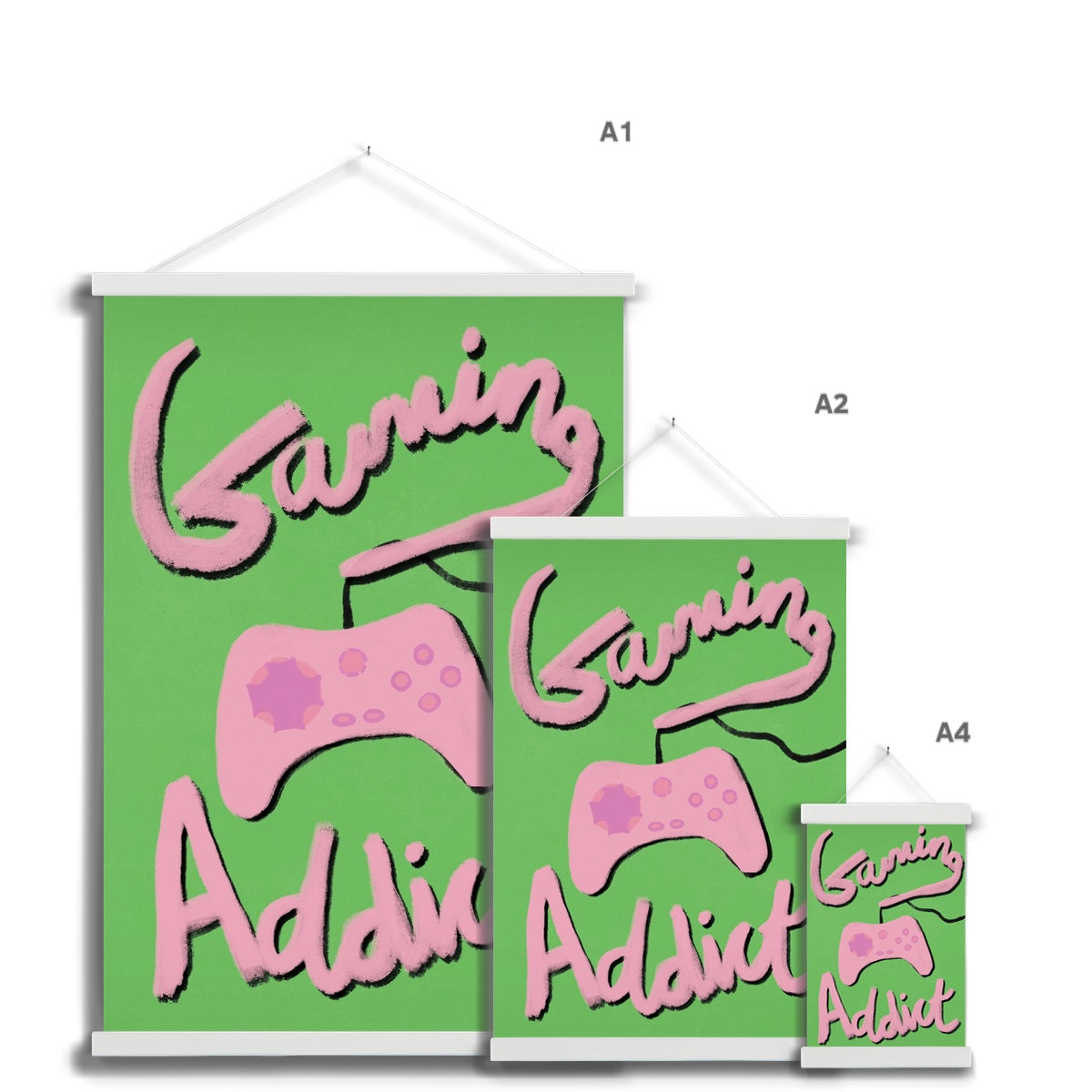 Gaming Addict Print - Green, Pink Fine Art Print with Hanger