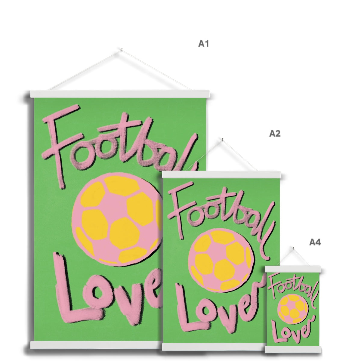 Football Lover Print - Green, Pink, Yellow Fine Art Print with Hanger