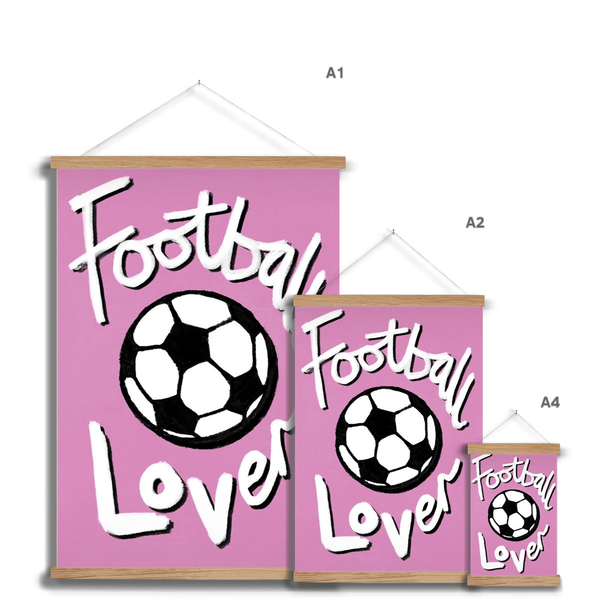 Football Lover Print - Pink, Black, White Fine Art Print with Hanger