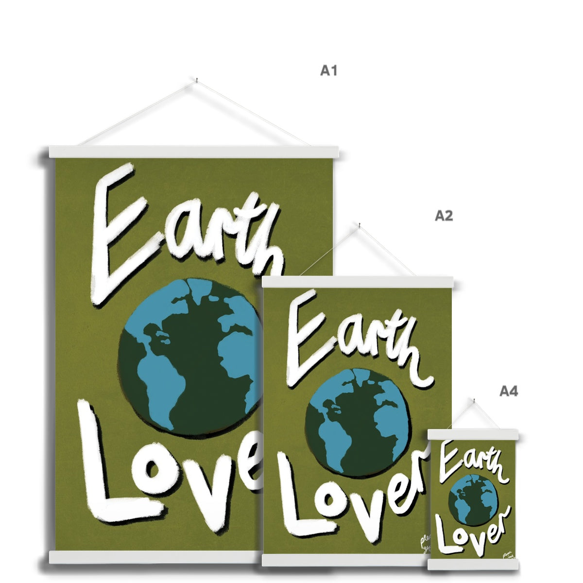 Earth Lover Print - Olive Green, Blue, White Fine Art Print with Hanger