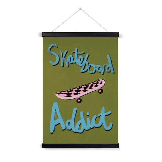 Skateboard Addict - Olive Green, Blue, Pink Fine Art Print with Hanger