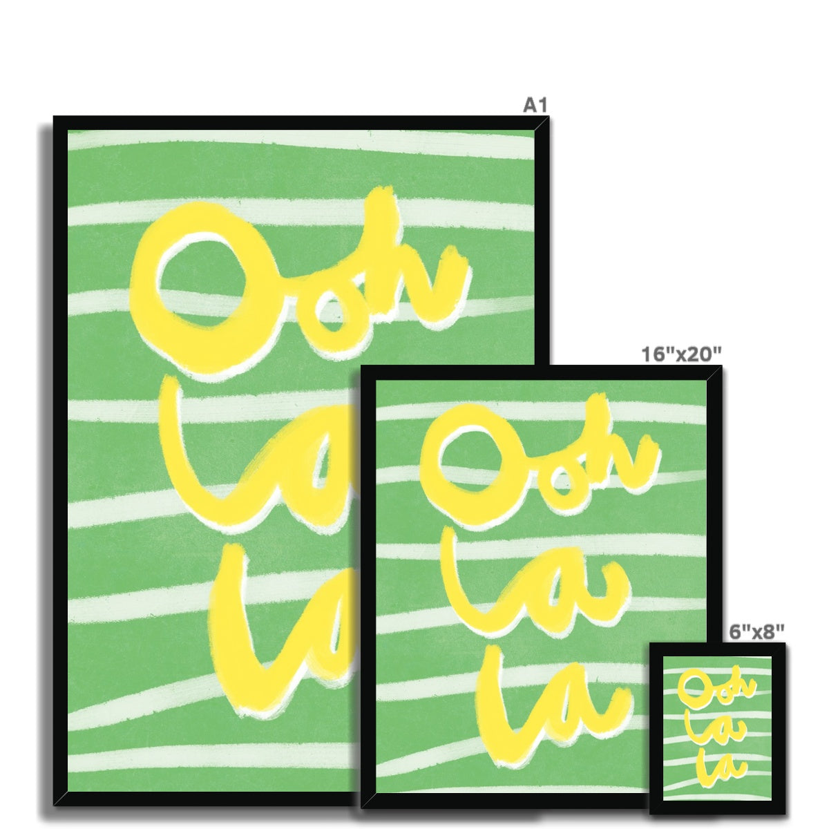 Ooh La La Art Print - Green, Yellow and White Framed Print
