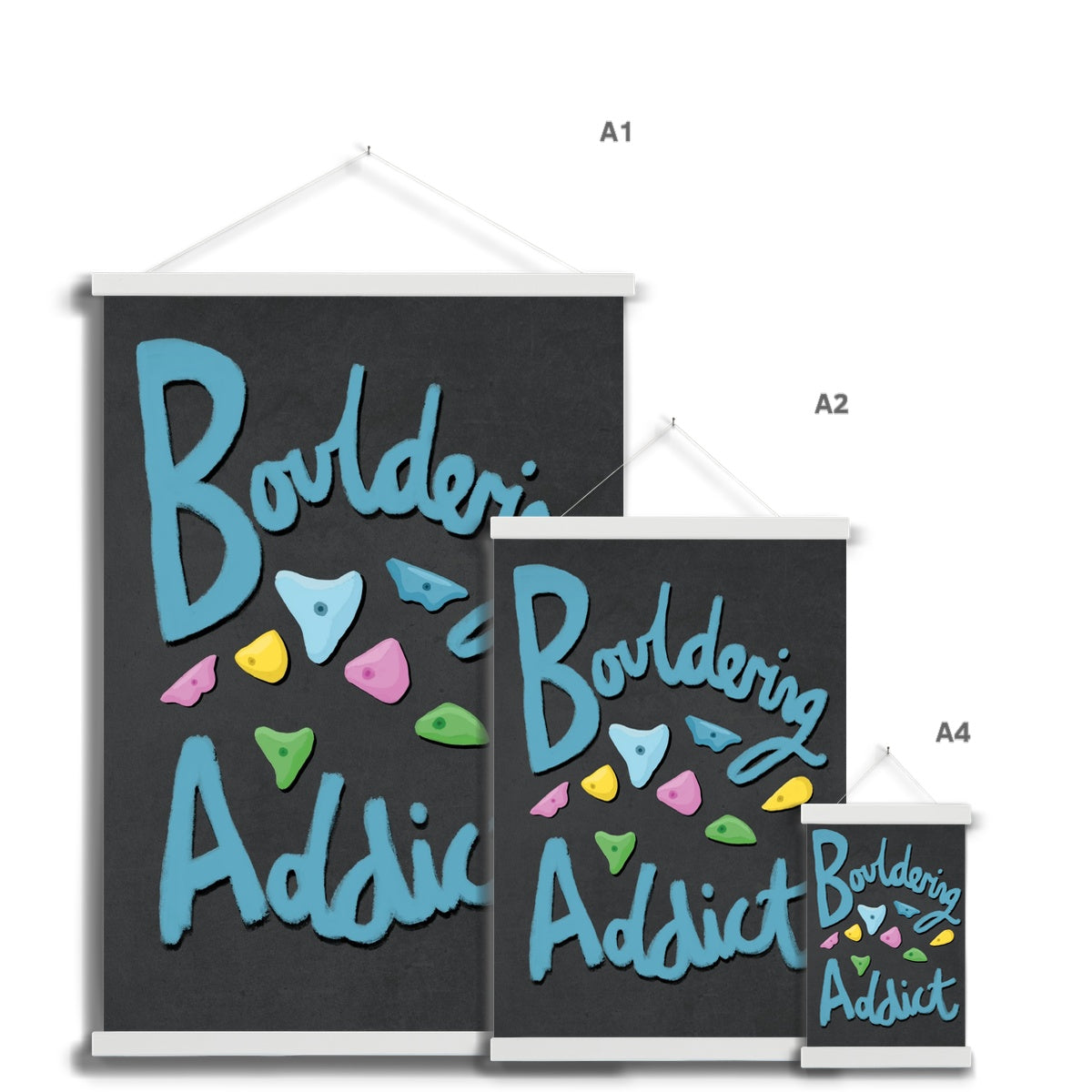 Bouldering Addict - Black and Blue Fine Art Print with Hanger