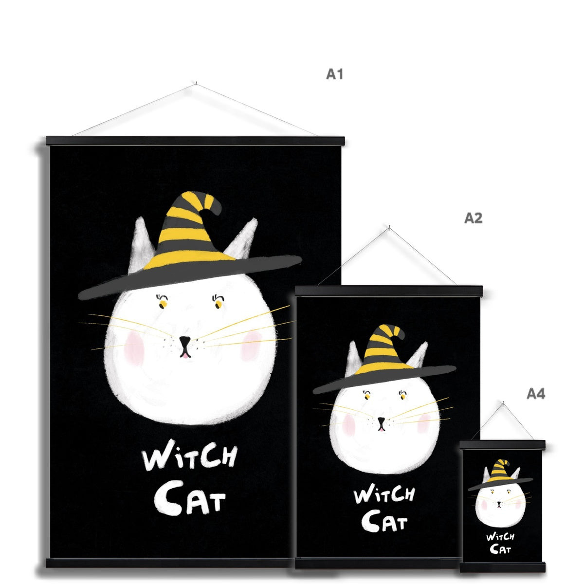 Witch Cat Print Fine Art Print with Hanger