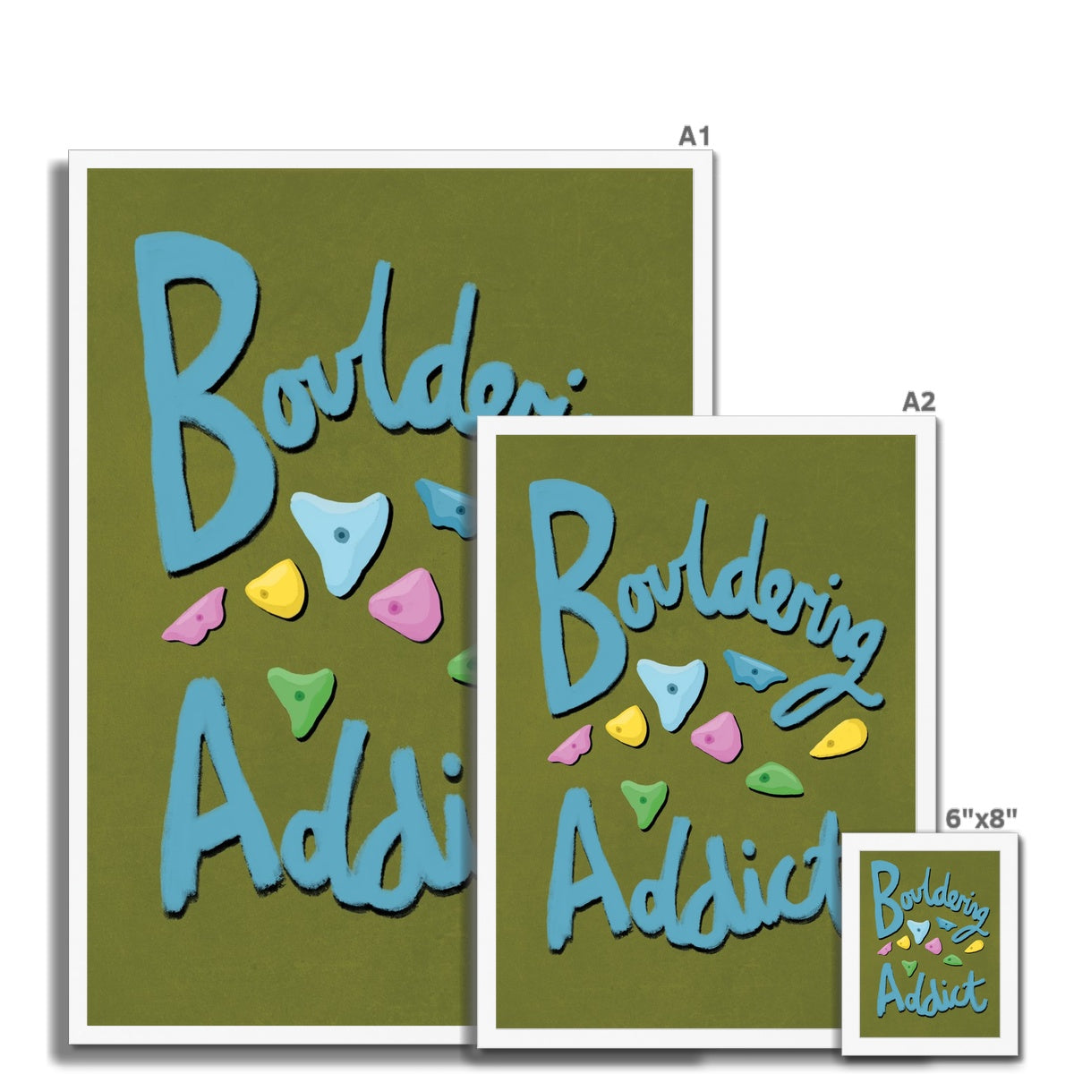 Bouldering Addict - Olive Green and Blue Framed Print