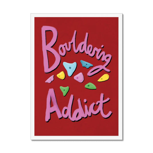 Bouldering Addict - Red and Pink Framed Print