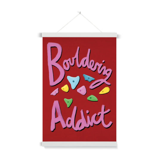 Bouldering Addict - Red and Pink Fine Art Print with Hanger